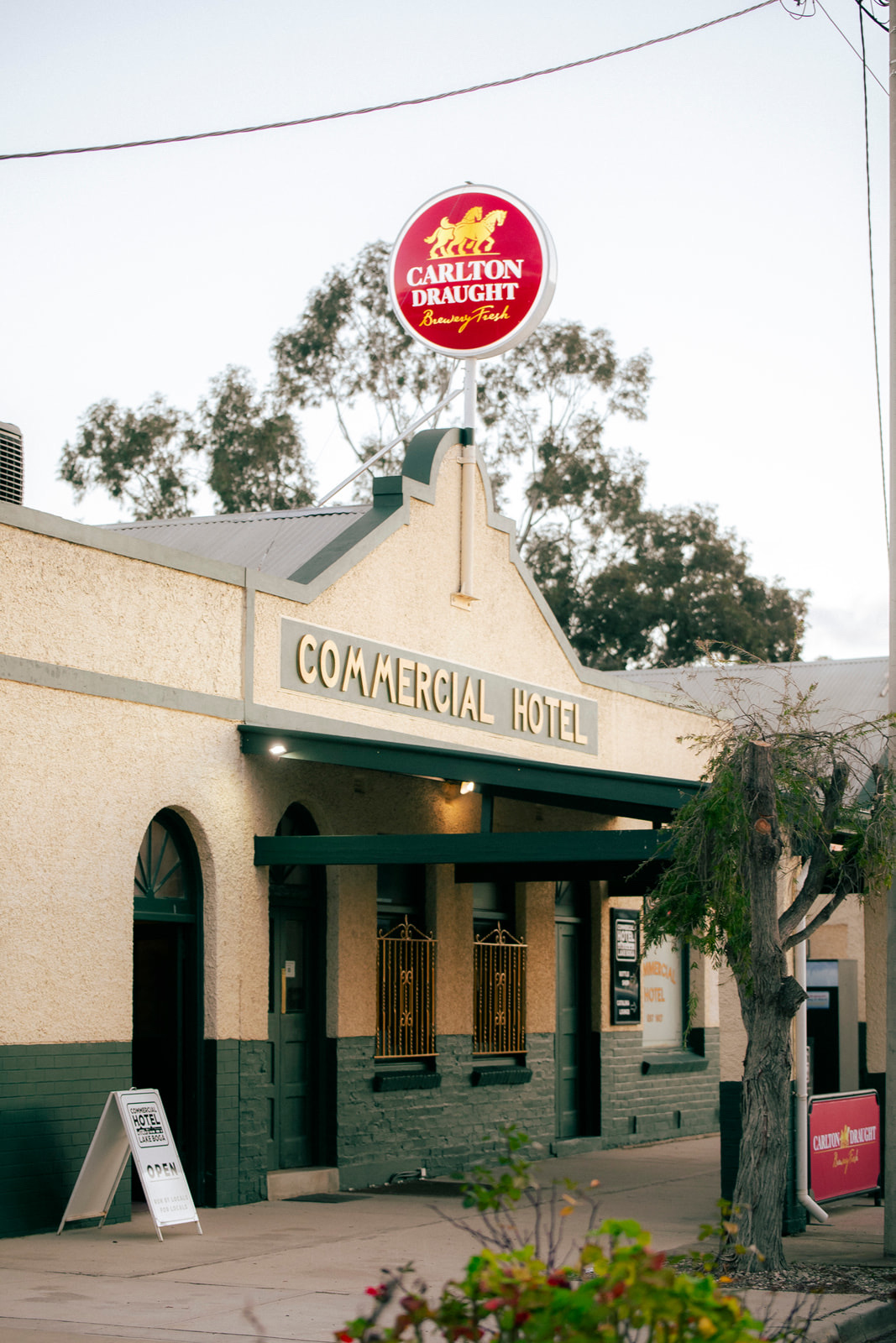 The Commercial Hotel, Lake Boga, beneath its Carlton Draught sign