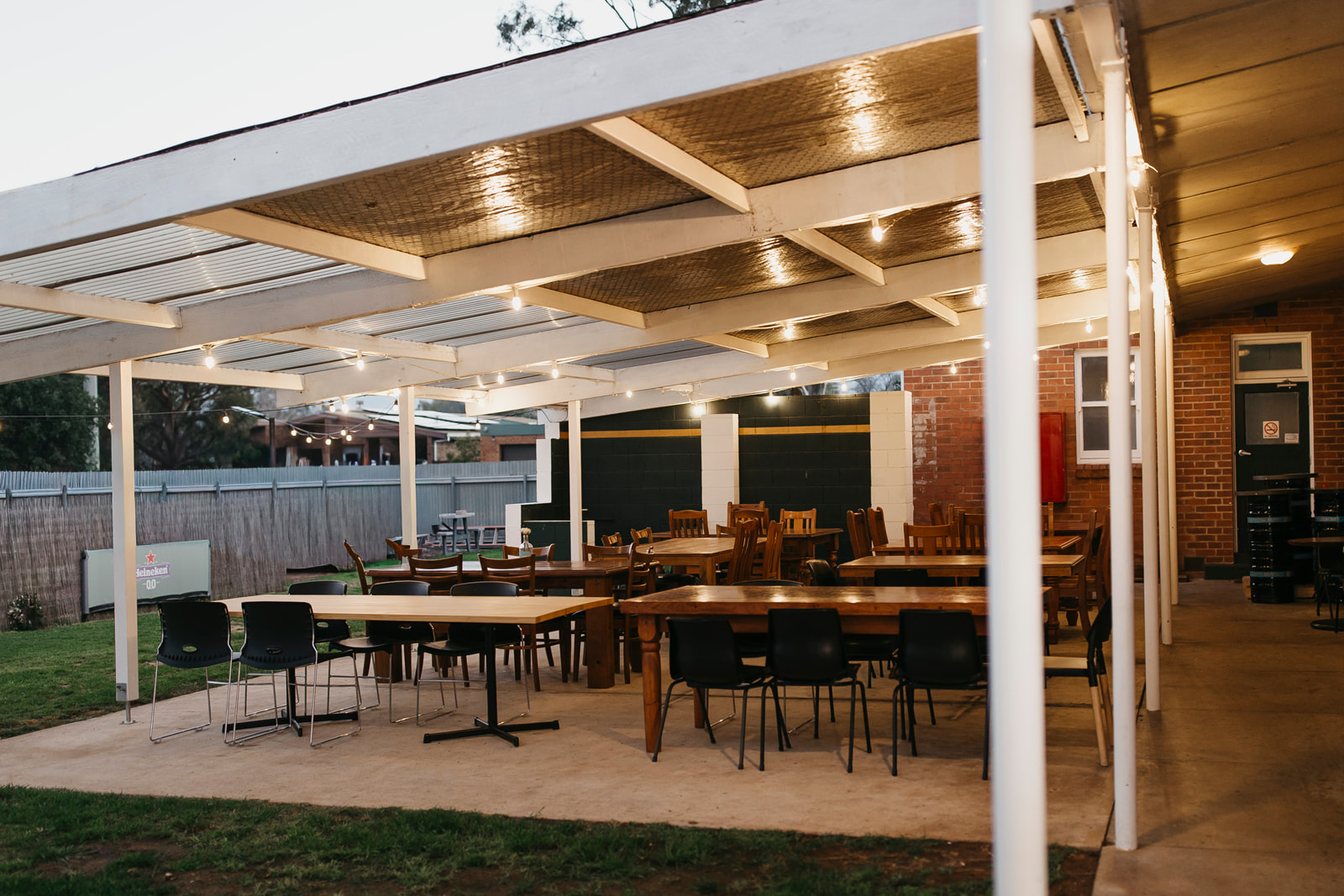 The covered outdoor dining area